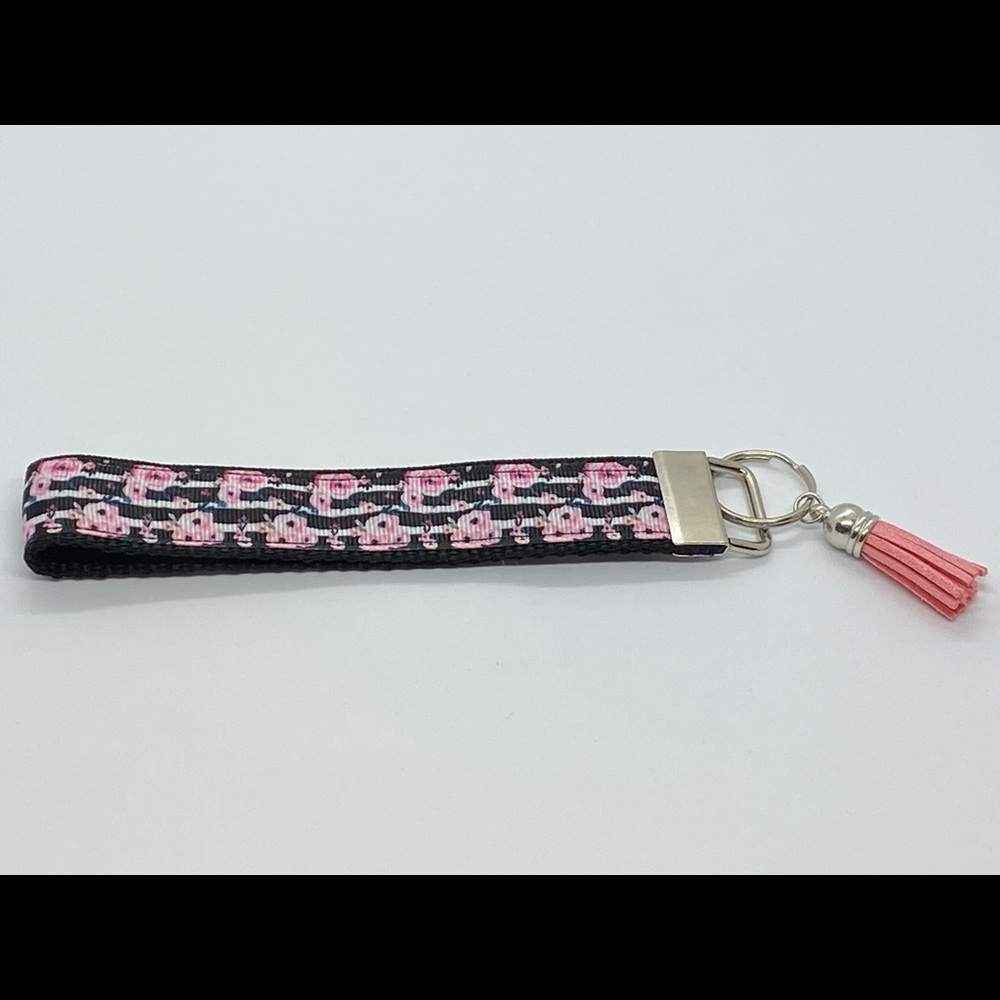 Pink roses and striped keychain